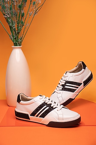 Black Nappa & Suede Rhinestone Embellished Sneakers by HEEL YOUR SOLE