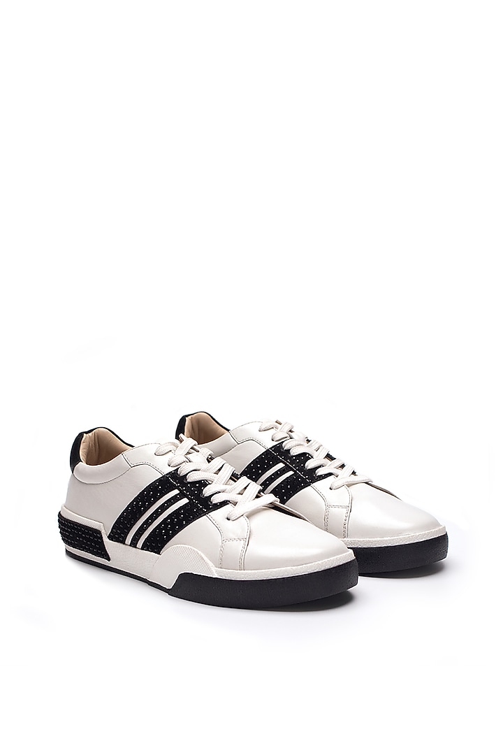 Black Nappa & Suede Rhinestone Embellished Sneakers by HEEL YOUR SOLE at Pernia's Pop Up Shop