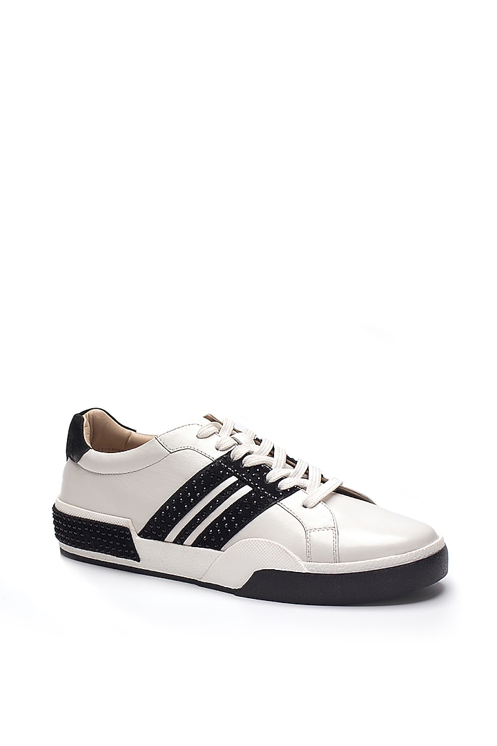 Black Nappa & Suede Rhinestone Embellished Sneakers by HEEL YOUR SOLE at Pernia's Pop Up Shop