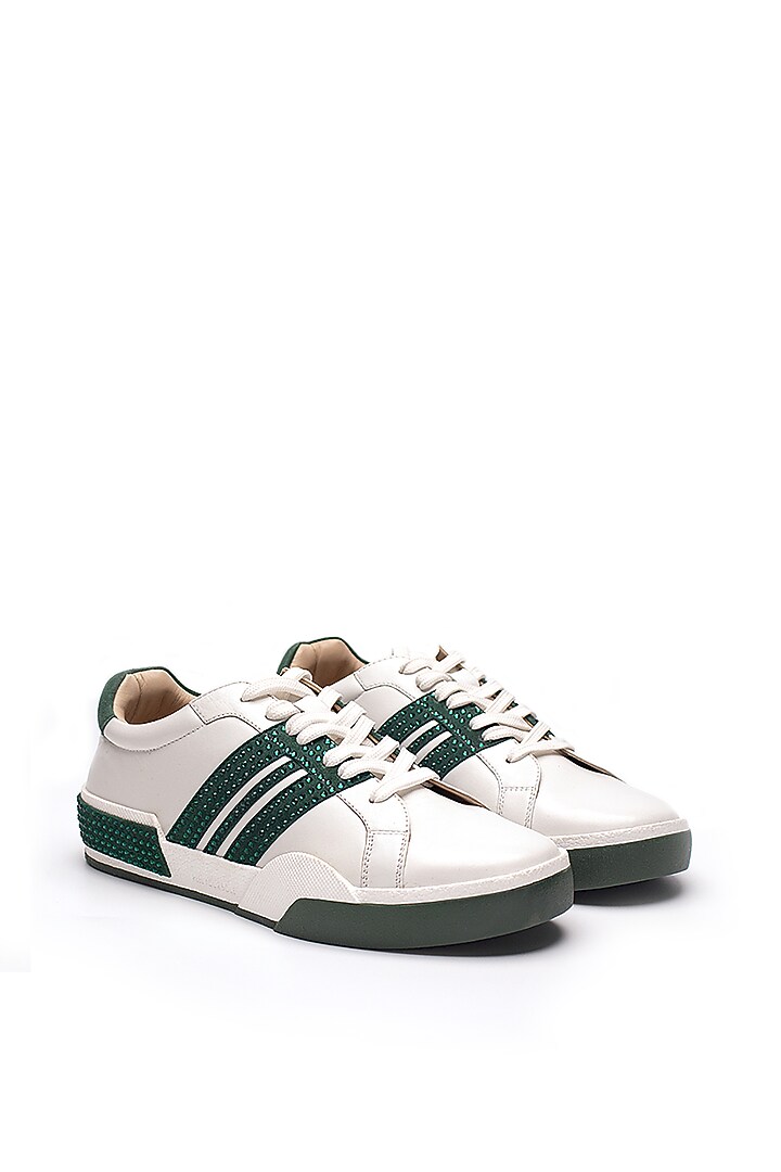 Green Nappa & Suede Rhinestone Embellished Sneakers by HEEL YOUR SOLE at Pernia's Pop Up Shop