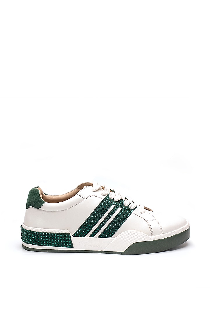 Green Nappa & Suede Rhinestone Embellished Sneakers by HEEL YOUR SOLE at Pernia's Pop Up Shop