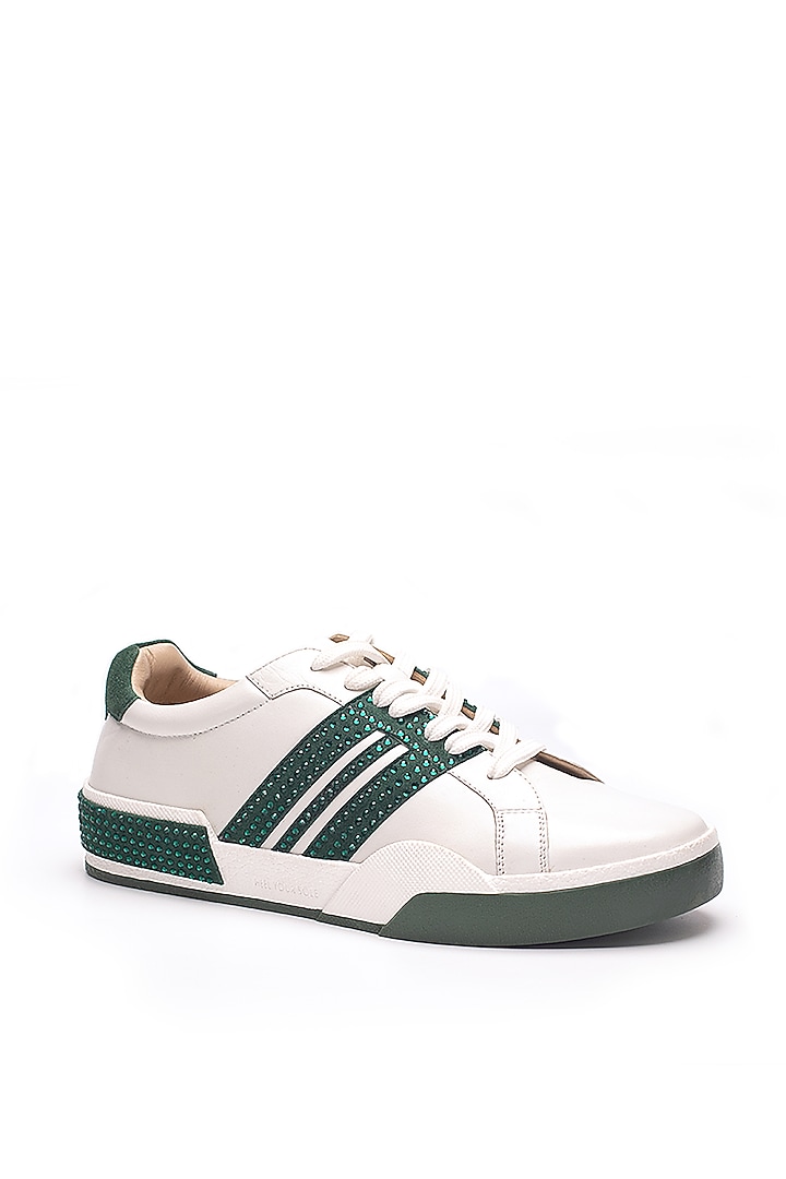 Green Nappa & Suede Rhinestone Embellished Sneakers by HEEL YOUR SOLE at Pernia's Pop Up Shop