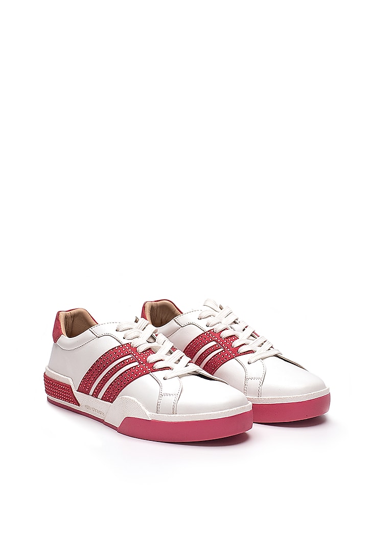 Pink Nappa & Suede Rhinestone Embellished Sneakers by HEEL YOUR SOLE at Pernia's Pop Up Shop