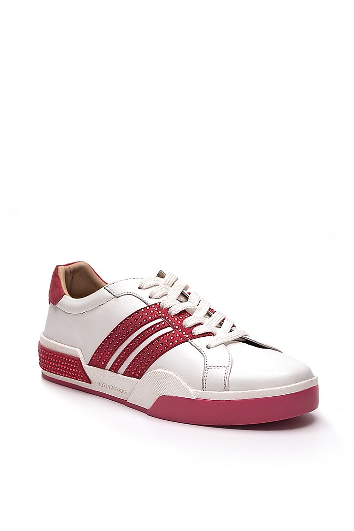 Pink Nappa & Suede Rhinestone Embellished Sneakers by HEEL YOUR SOLE at Pernia's Pop Up Shop