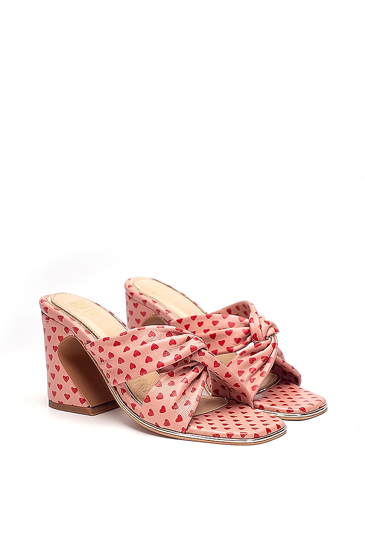 Pink Genuine Leather Heart Printed Chateau Heels by HEEL YOUR SOLE
