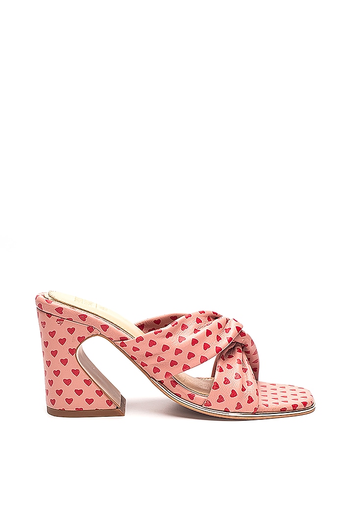 Pink Genuine Leather Heart Printed Chateau Heels by HEEL YOUR SOLE at Pernia's Pop Up Shop