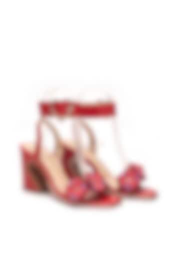 Red Genuine Leather Hand-Cut 3D floral Heels by HEEL YOUR SOLE