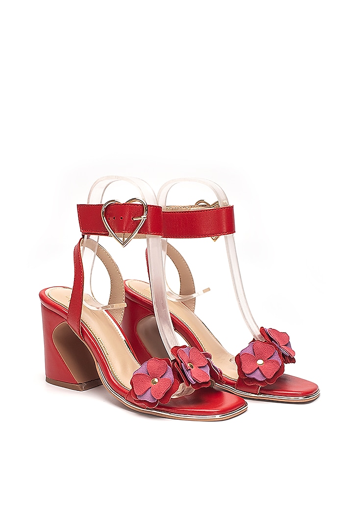 Red Genuine Leather Hand-Cut 3D floral Heels by HEEL YOUR SOLE