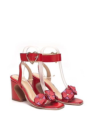 Red Genuine Leather Hand-Cut 3D floral Heels by HEEL YOUR SOLE