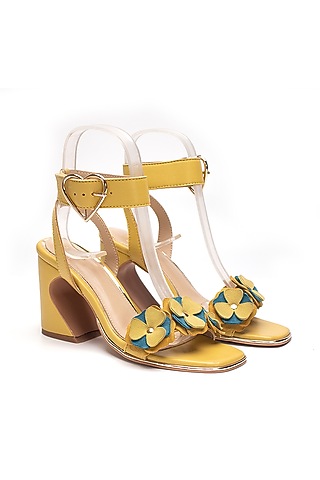 Green Genuine Leather Hand-Cut 3D floral Heels by HEEL YOUR SOLE