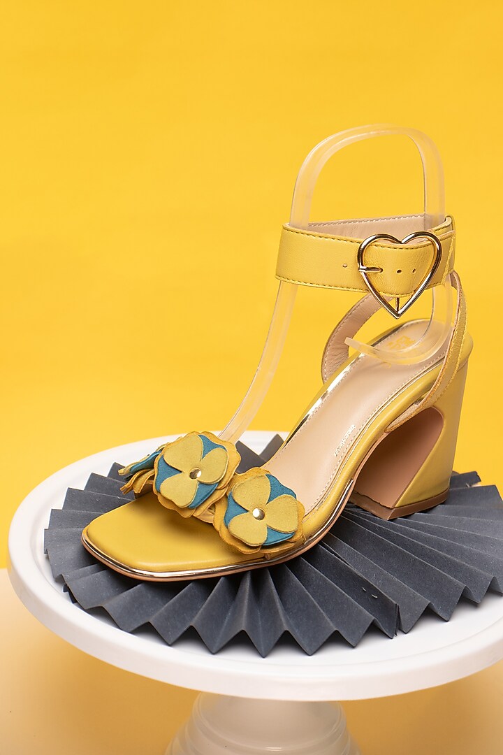 Green Genuine Leather Hand-Cut 3D floral Heels by HEEL YOUR SOLE at Pernia's Pop Up Shop