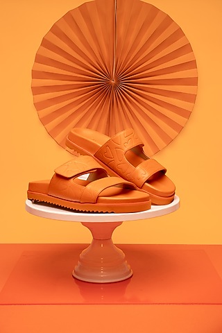 Orange Genuine Leather Pompidou Flats by HEEL YOUR SOLE