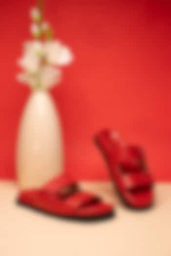 Red Genuine Leather Pompidou Flats by HEEL YOUR SOLE