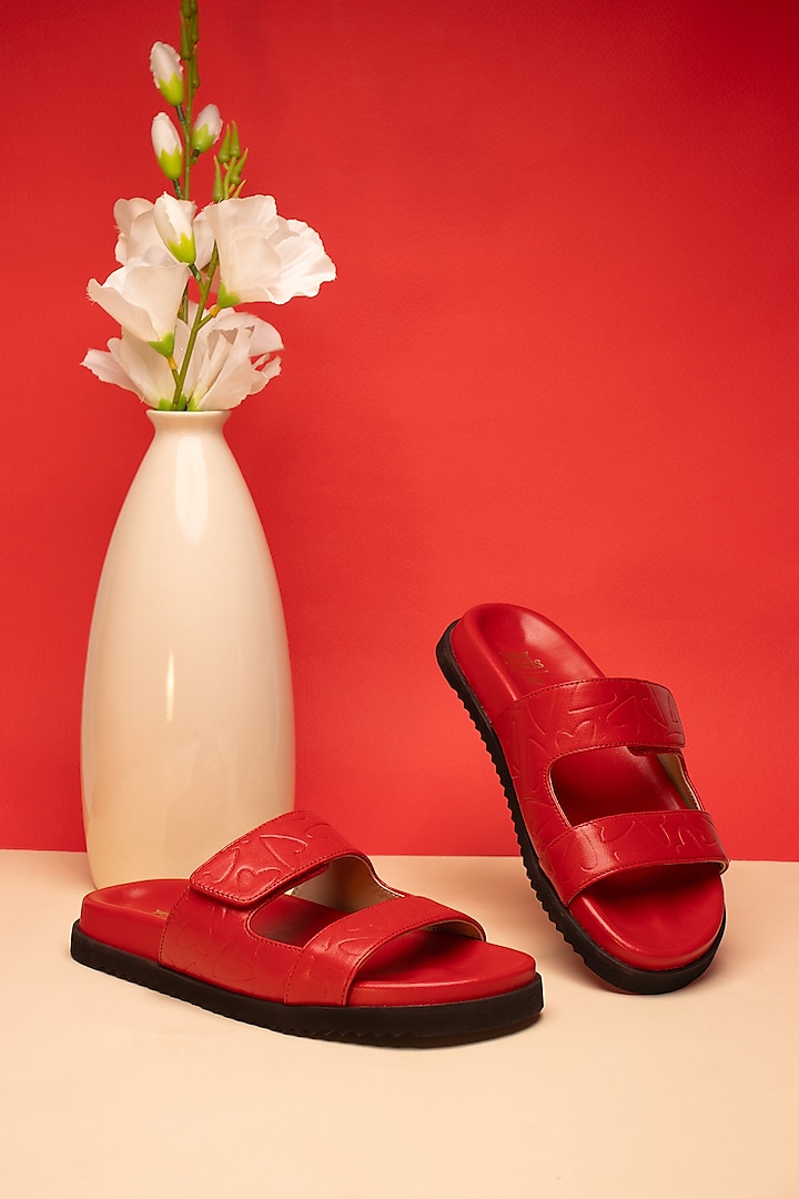 Red Genuine Leather Pompidou Flats by HEEL YOUR SOLE