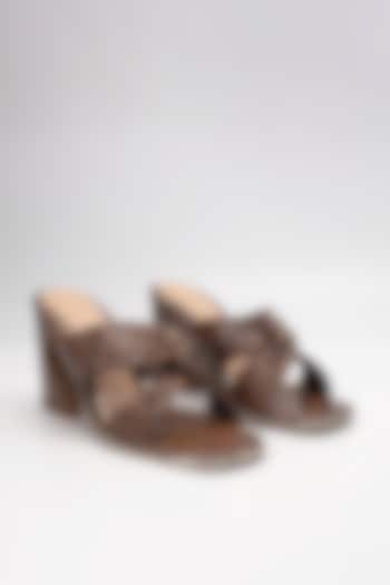 Brown Genuine Leather Knotted Heels by HEEL YOUR SOLE at Pernia's Pop Up Shop