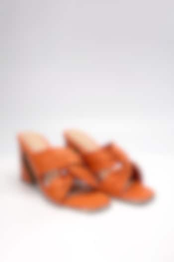 Orange Genuine Leather Knotted Heels by HEEL YOUR SOLE at Pernia's Pop Up Shop