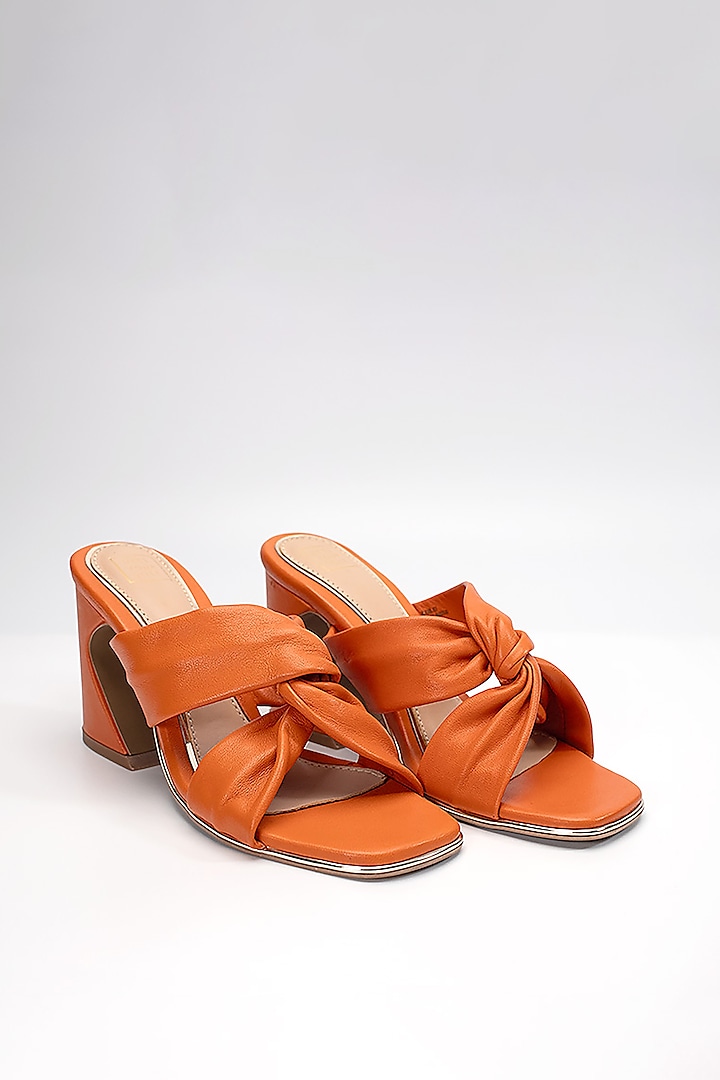 Orange Genuine Leather Knotted Heels by HEEL YOUR SOLE at Pernia's Pop Up Shop