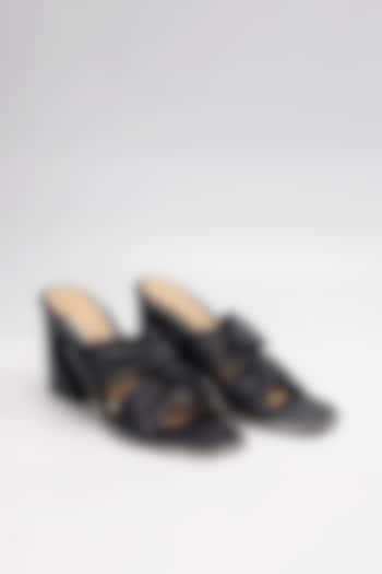 Black Genuine Leather Knotted Heels by HEEL YOUR SOLE at Pernia's Pop Up Shop