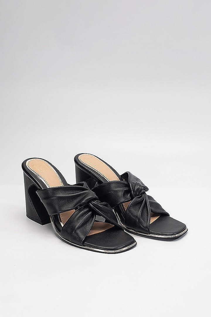 Black Genuine Leather Knotted Heels by HEEL YOUR SOLE at Pernia's Pop Up Shop