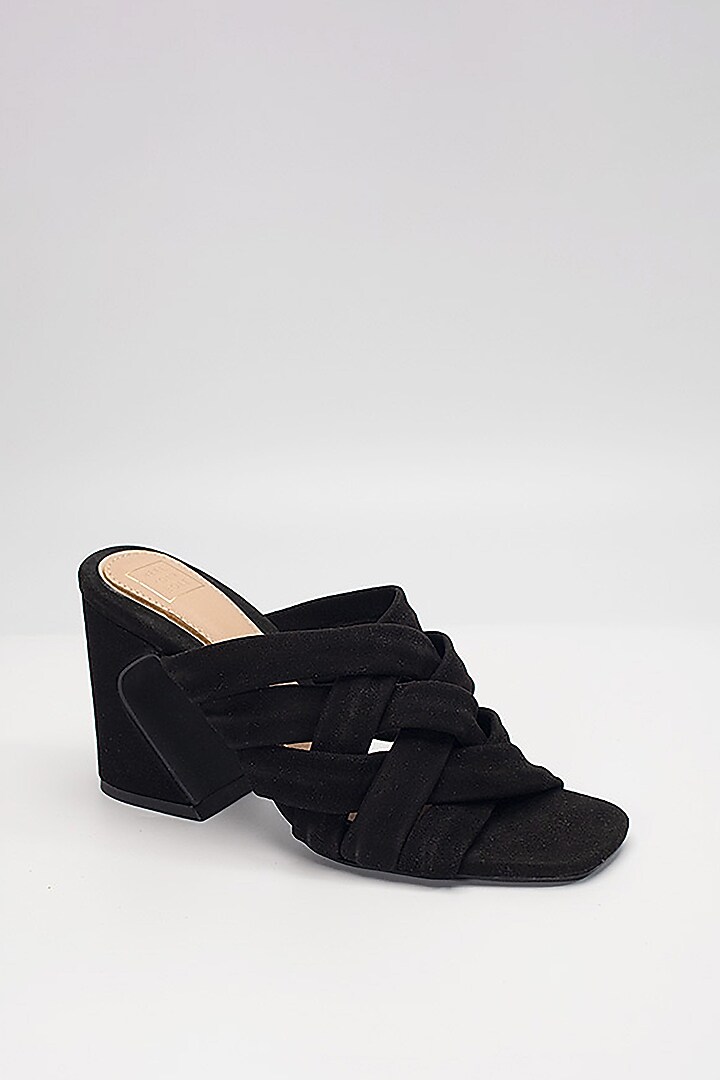 Black Cow Leather Criss-Cross Heels by HEEL YOUR SOLE at Pernia's Pop Up Shop