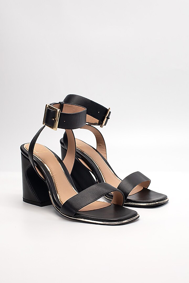 Black Cow Leather & Sheep Leather Heels by HEEL YOUR SOLE at Pernia's Pop Up Shop