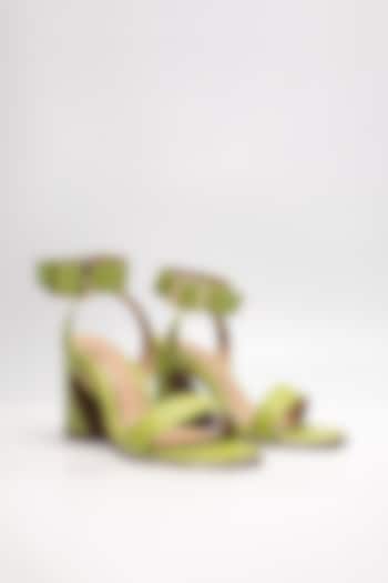 Green Cow Leather & Sheep Leather Heels by HEEL YOUR SOLE at Pernia's Pop Up Shop