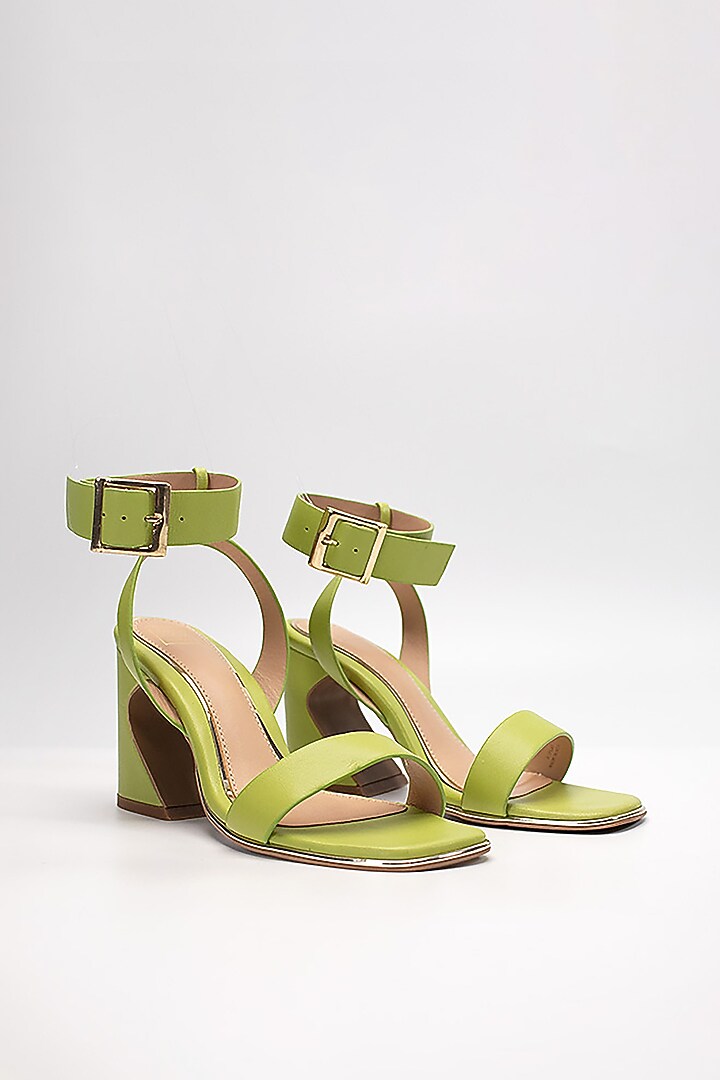 Green Cow Leather & Sheep Leather Heels by HEEL YOUR SOLE at Pernia's Pop Up Shop