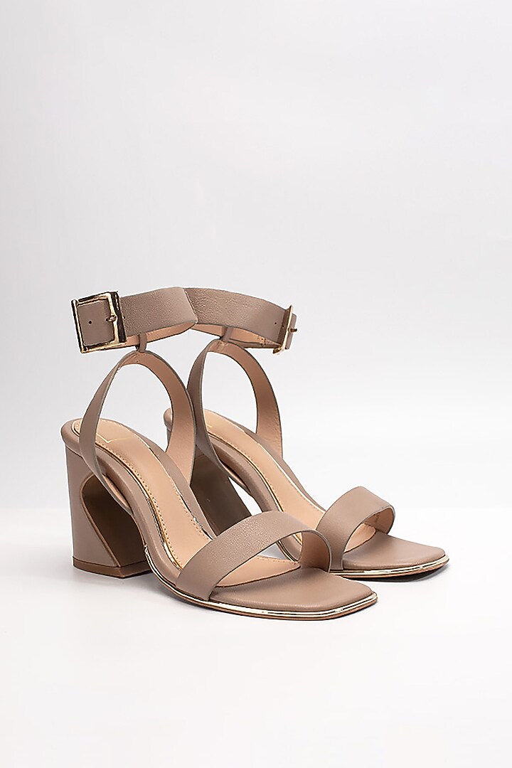 Beige Cow Leather & Sheep Leather Heels by HEEL YOUR SOLE at Pernia's Pop Up Shop