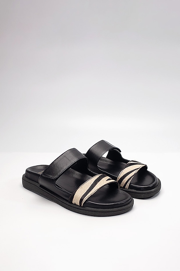 Black Cow Leather & Sheep Leather Flats by HEEL YOUR SOLE at Pernia's Pop Up Shop