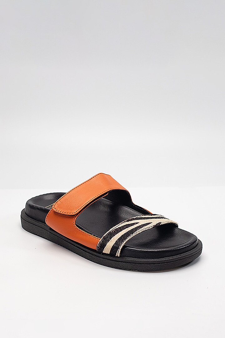 Orange Cow Leather & Sheep Leather Flats by HEEL YOUR SOLE at Pernia's Pop Up Shop