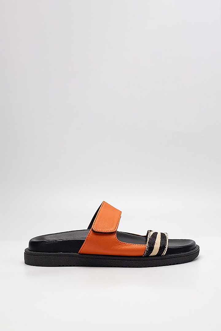 Orange Cow Leather & Sheep Leather Flats by HEEL YOUR SOLE at Pernia's Pop Up Shop