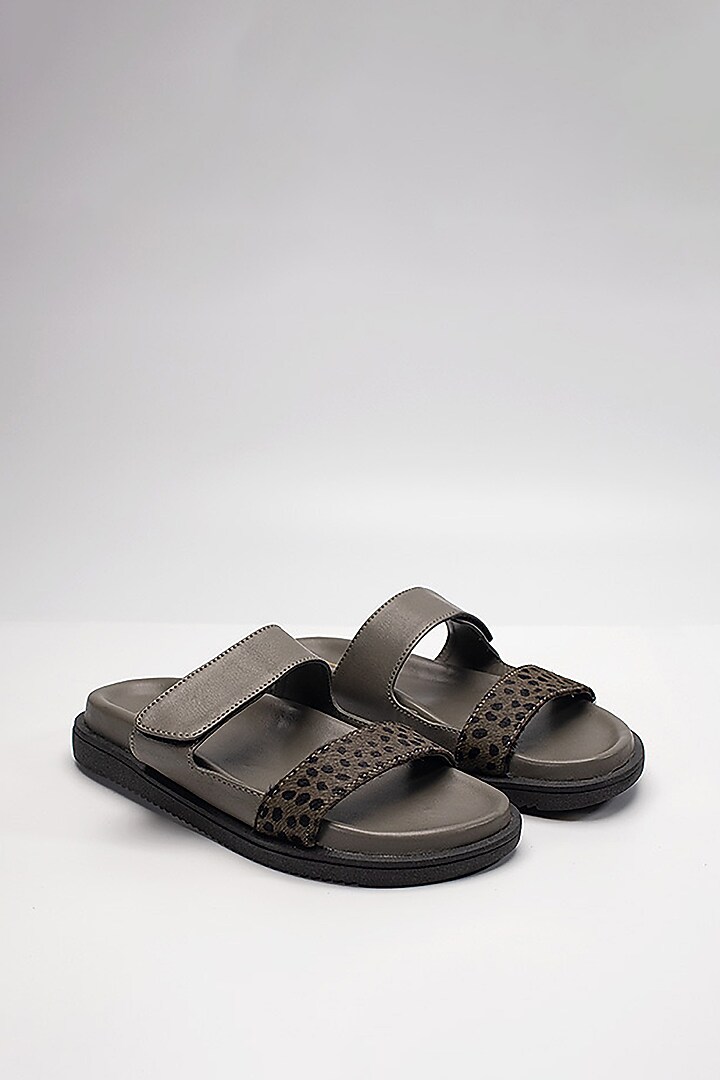 Grey Cow Leather & Sheep Leather Flats by HEEL YOUR SOLE at Pernia's Pop Up Shop