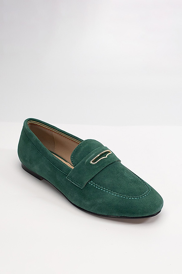Green Suede Leather Loafers by HEEL YOUR SOLE at Pernia's Pop Up Shop