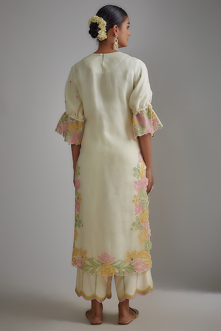 Ivory Silk Organza Embellished Kurta Set by I AM DESIGN at Pernia's Pop Up Shop