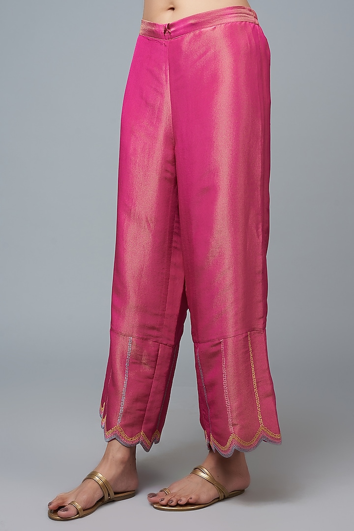 Hot Pink Silk Blend Embroidered Kurta Set by I Am Design at Pernia's Pop Up Shop