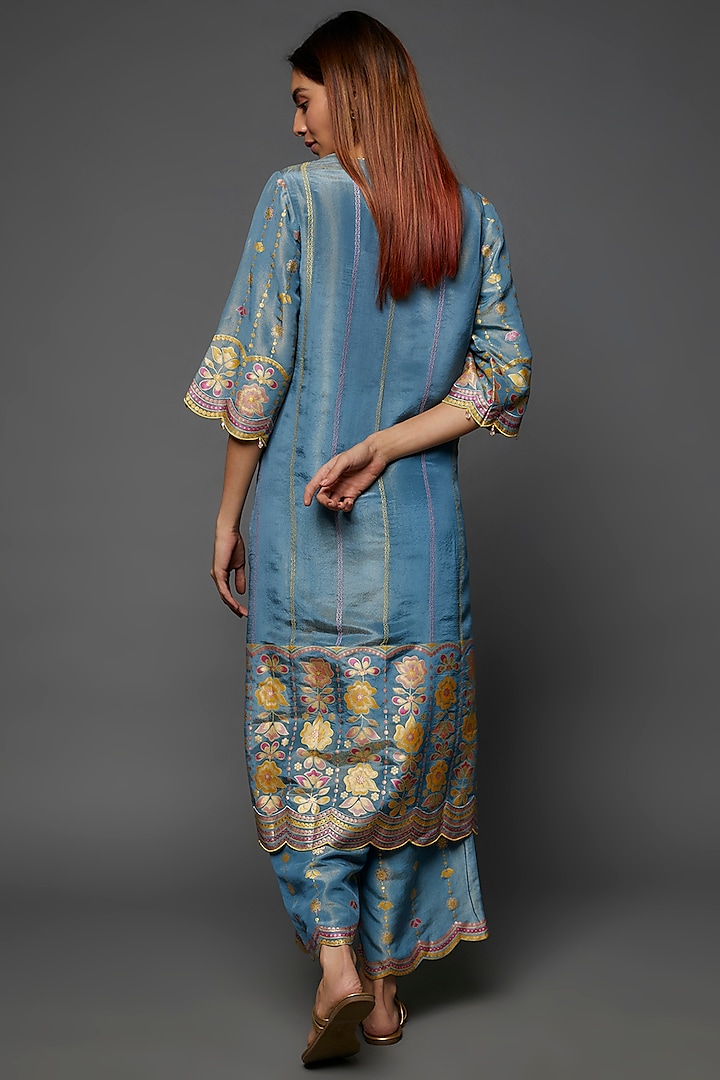 Peppermint Linen Satin Kurta Set by I AM DESIGN at Pernia's Pop Up Shop
