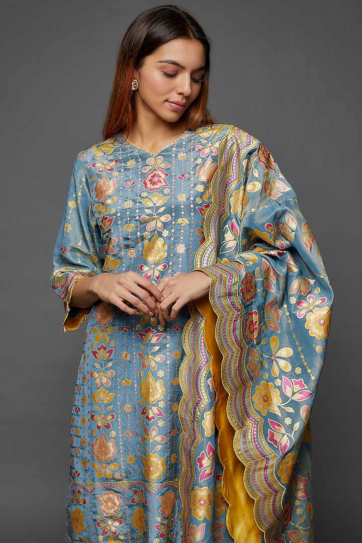 Peppermint Linen Satin Kurta Set by I AM DESIGN at Pernia's Pop Up Shop