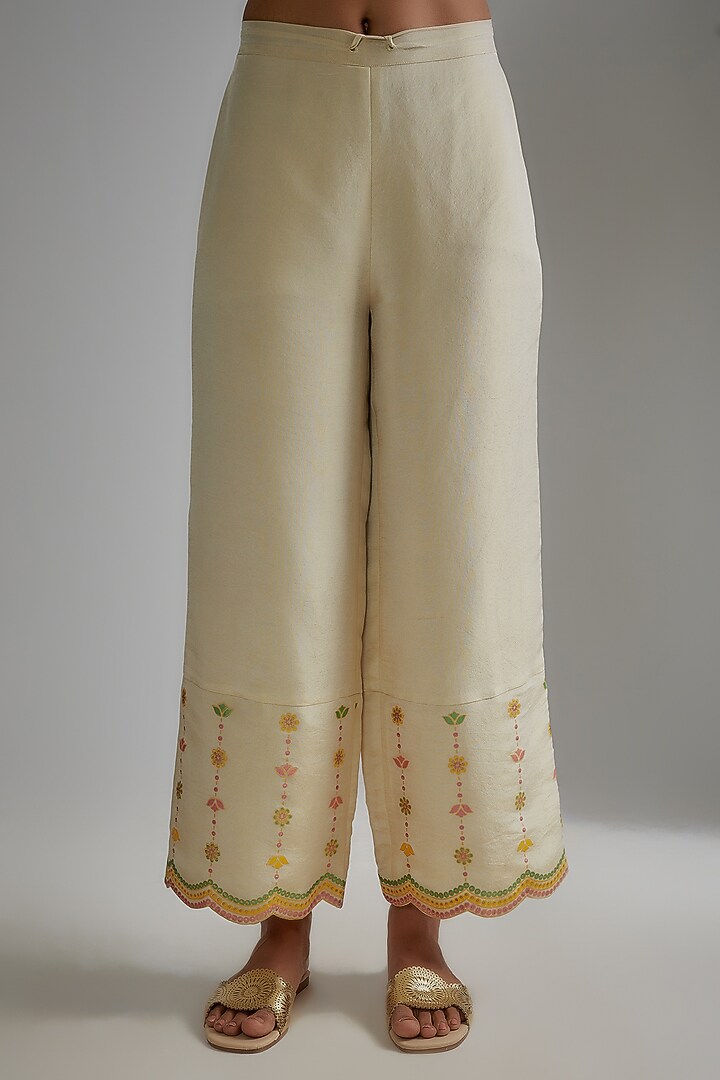 Ivory Silk Zari Printed & Embroidered Kurta Set by I AM DESIGN at Pernia's Pop Up Shop