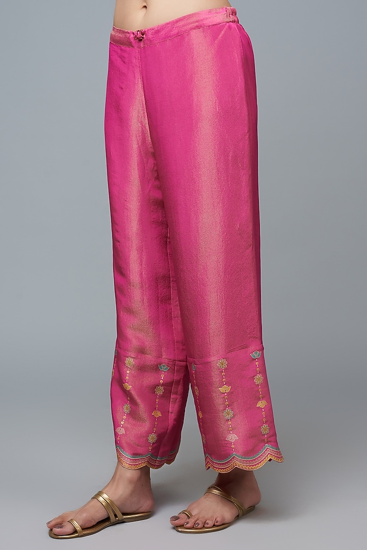 Hot Pink Silk Blend Floral Printed Kurta Set by I Am Design at Pernia's Pop Up Shop