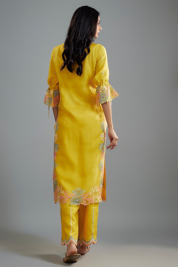 Mustard Silk Organza Mirror Embroidered Kurta Set by I AM DESIGN at Pernia's Pop Up Shop