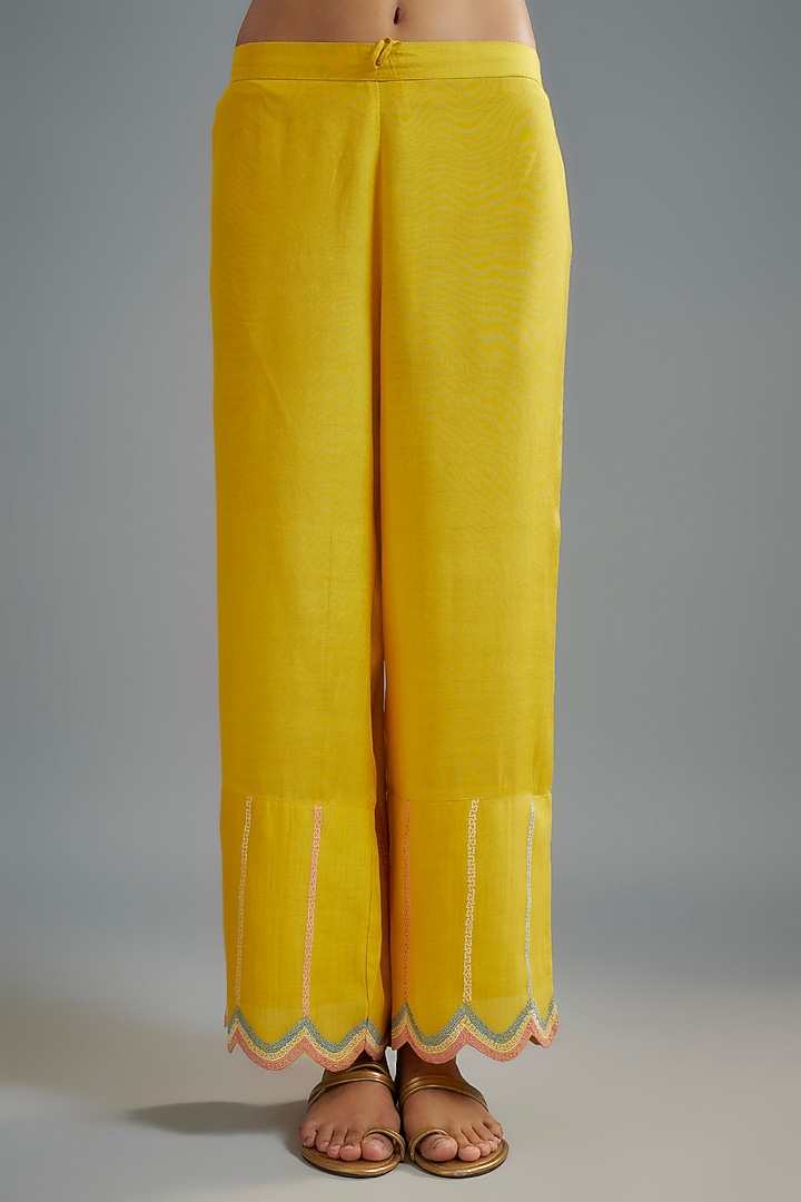 Mustard Silk Organza Mirror Embroidered Kurta Set by I AM DESIGN at Pernia's Pop Up Shop