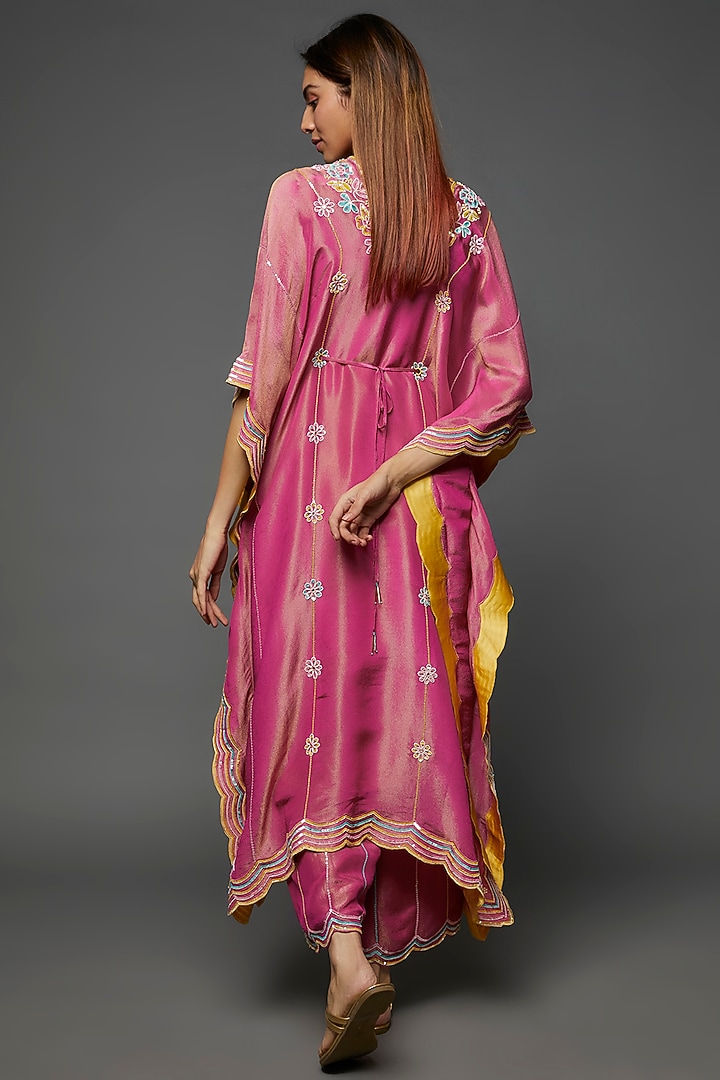 Pink Silk Blend Hand Embroidered Kaftan Set by I AM DESIGN at Pernia's Pop Up Shop