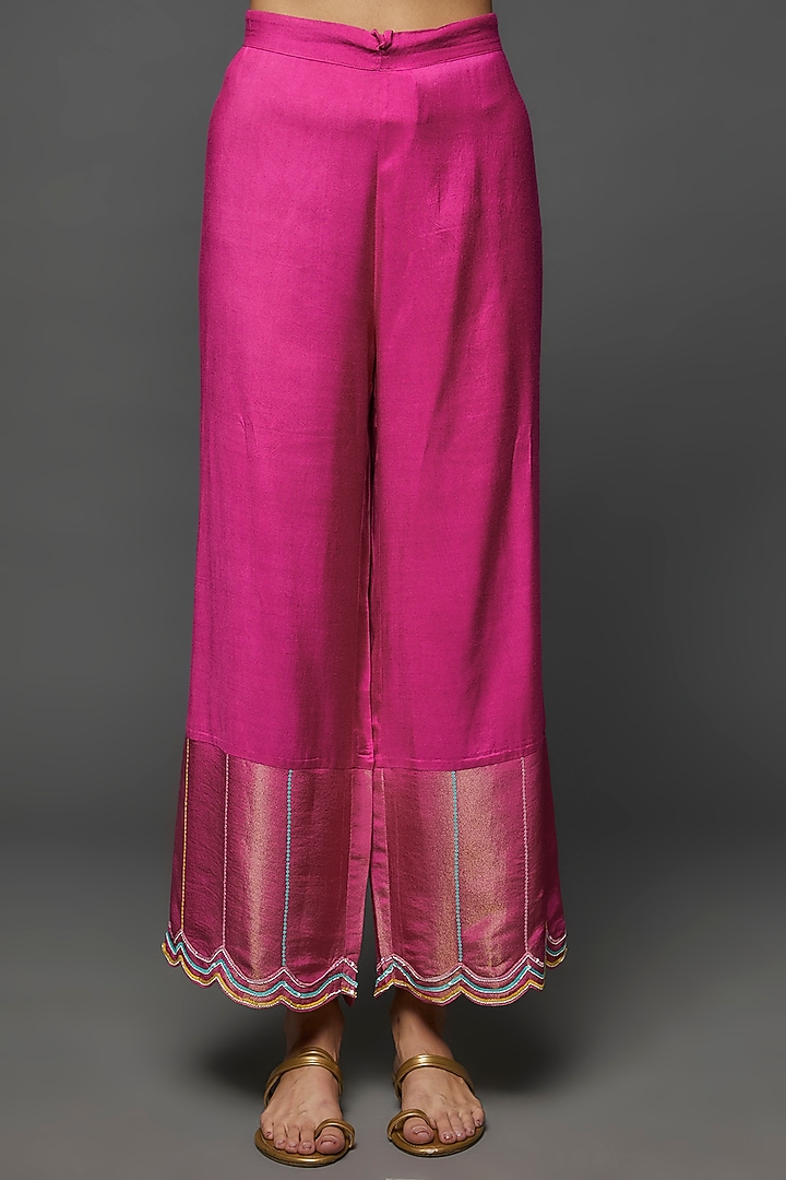 Pink Silk Blend Hand Embroidered Kaftan Set by I AM DESIGN at Pernia's Pop Up Shop