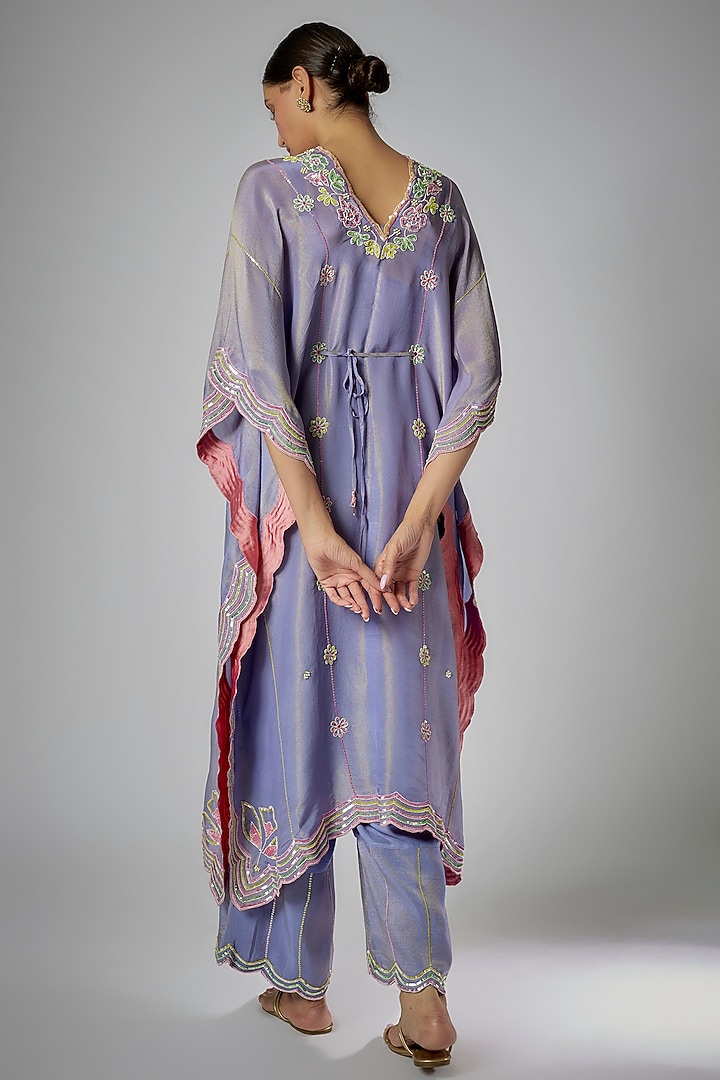 Mauve Silk Zari Hand Embroidered Kaftan Set by I AM DESIGN at Pernia's Pop Up Shop