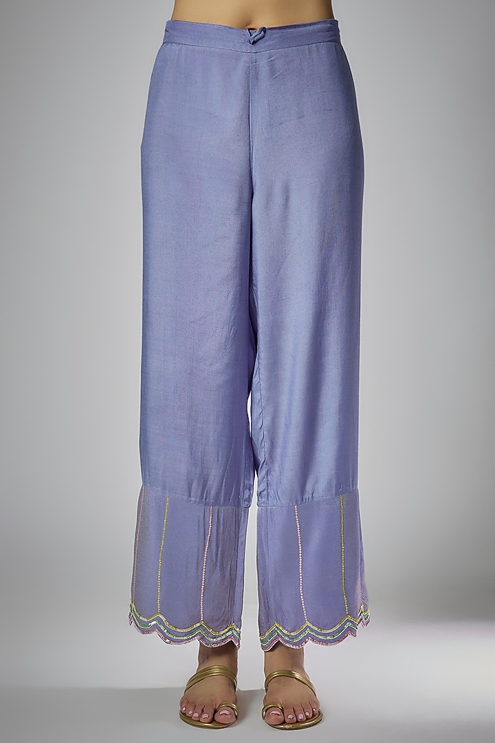 Mauve Silk Zari Hand Embroidered Kaftan Set by I AM DESIGN at Pernia's Pop Up Shop