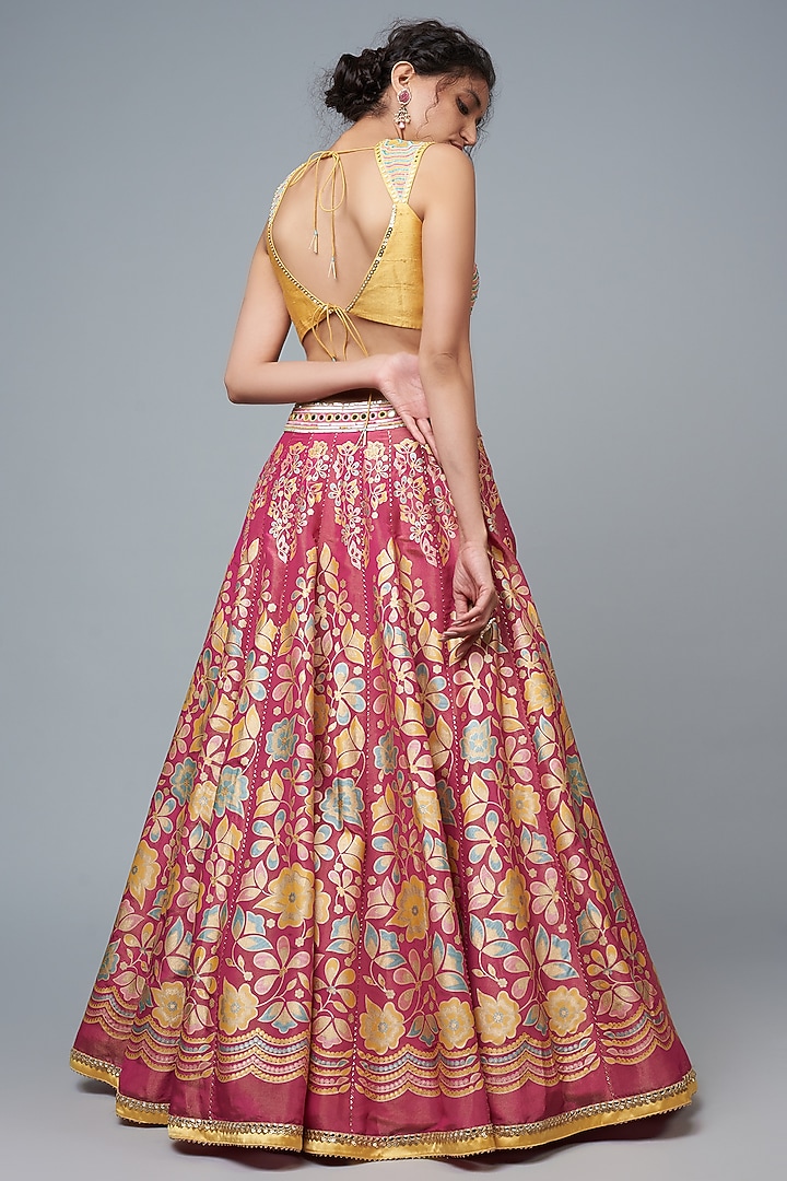 Hot Pink Silk Blend Printed & Embroidered Wedding Lehenga Set by I Am Design at Pernia's Pop Up Shop