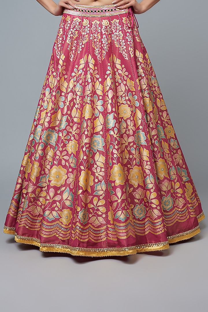 Hot Pink Silk Blend Printed & Embroidered Wedding Lehenga Set by I Am Design at Pernia's Pop Up Shop
