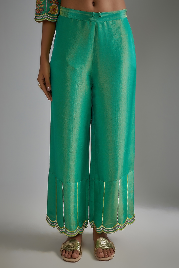 Green Silk Zari Hand Embroidered Kurta Set by I AM DESIGN at Pernia's Pop Up Shop
