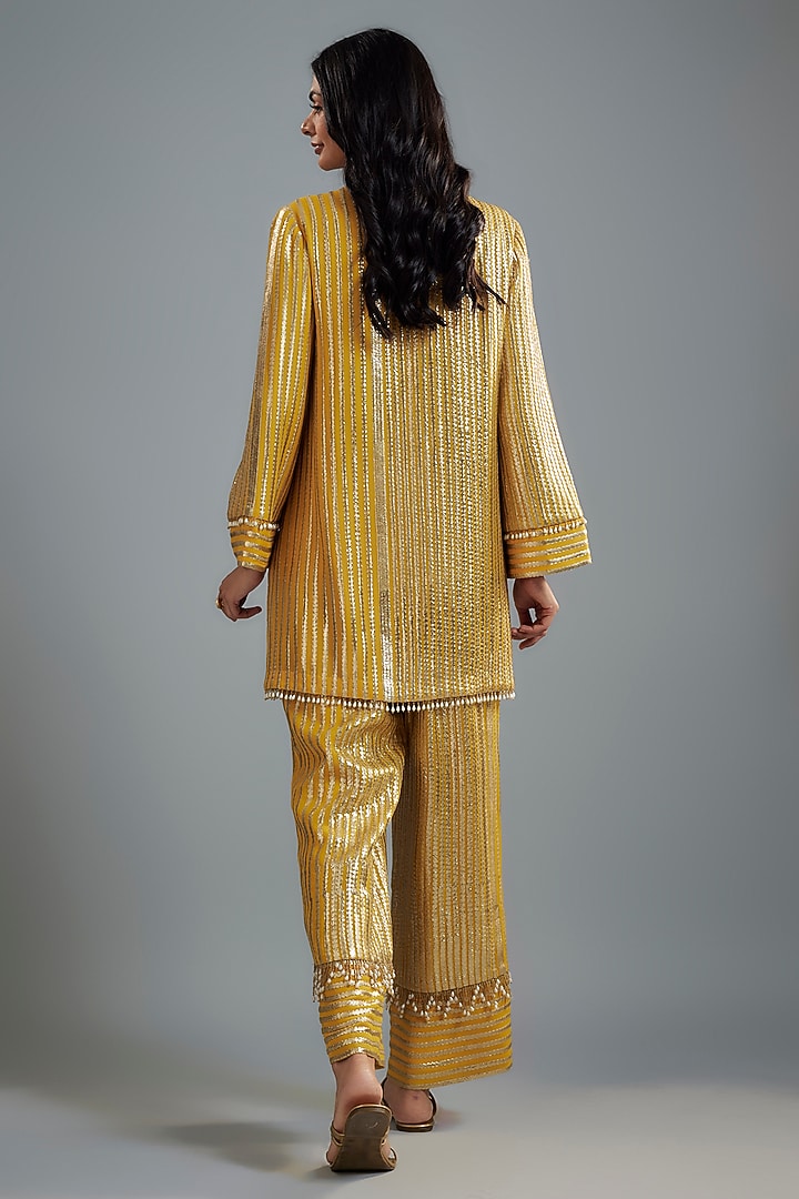 Mustard Georgette Hand Embroidered Kurta Set by I AM DESIGN at Pernia's Pop Up Shop