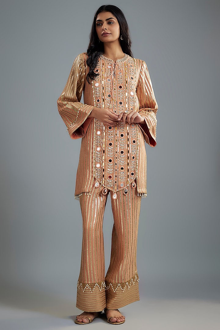 Peach Georgette Hand Embroidered Kurta Set by I AM DESIGN at Pernia's Pop Up Shop